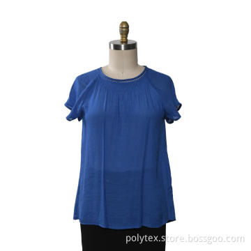 Ladies Blouse Ruffles Short Sleeves Woven